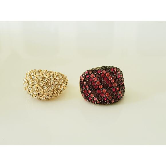 Vintage Lot of 2 Rhinestone Costume Rings - Picture 1 of 6